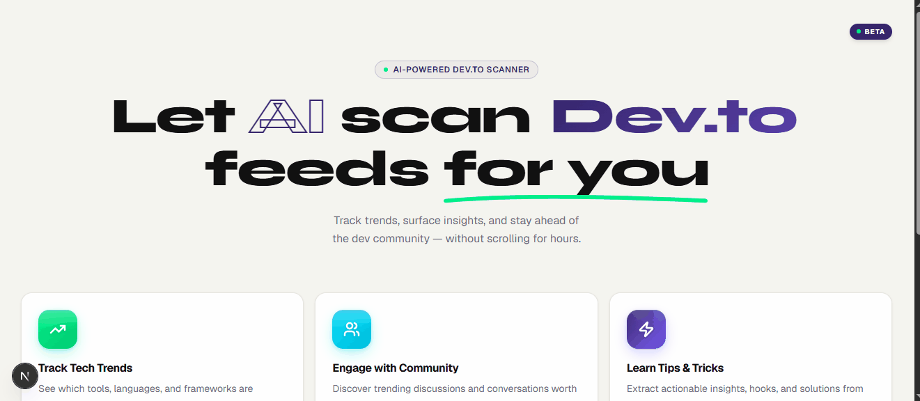 Dev.to Assistant Dashboard in action